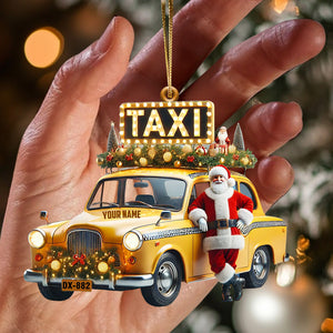 Santa Taxi Christmas Ornament, Personalized Ornament