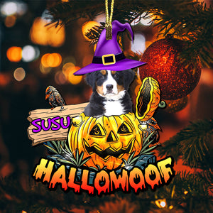 Hallowoof - Custom Photo And Name, Personalized Acrylic Ornament - Halloween Gift For Pet Lover