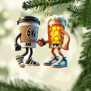 Beer And Coffee Couple Christmas Ornament, Personalized Ornament