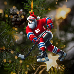 Santa Hockey Christmas Ornament, Personalized Ornament