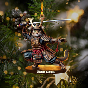 Samurai Cat Christmas Home Decor Christmas Ornament, Personalized Ornament