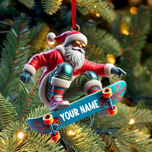 Skateboarding Santa Christmas Ornament, Personalized Ornament