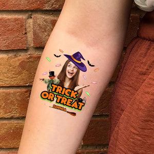 Trick Or Treat - Halloween Funny Tattoo - Custom Photo And Name Temporary Tattoo, Fake Tattoo