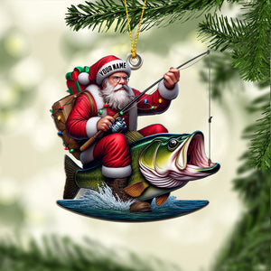 Fishing Santa Christmas Ornament, Personalized Ornament