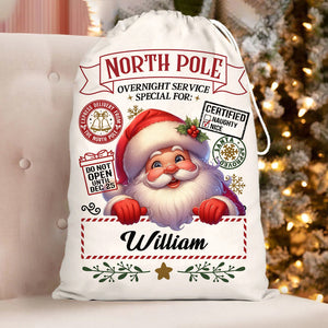 Santa Christmas North Pole Custom Name, Personalized String Bag, Christmas Gift