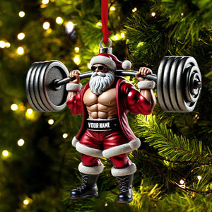 Custom Ornament, Weightlifting Santa Ornament, Christmas Decor