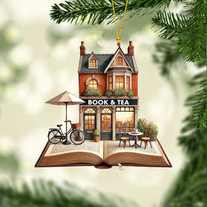 Book And Tea Christmas Ornament, Personalized Ornament