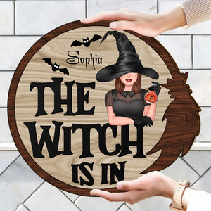 The Witch Is In - Custom Appearance And Name - Personalized Wooden Door Sign - Halloween Gift