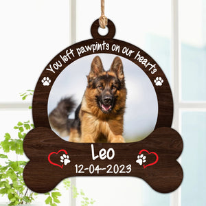 Pet Left Pawprints On Our Hearts - Custom Photo And Name, Personalized Acrylic Ornament - Gift For Pet Lover