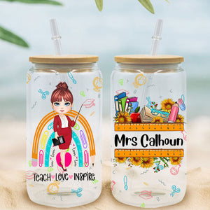 Personalized Doll Teacher - Custom Name Glass Bottle, Frosted Bottle - Gift for Teachers