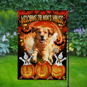 Welcome To Dog's House - Personalized Photo Halloween Dog Garden Flag, Gift For Pet Lovers