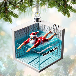 Swimming Santa Christmas Ornament, Personalized Ornament