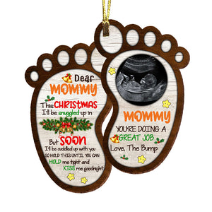 Mommy You Are Doing A Great Job Love The Bump - Personalized Custom Shaped Wooden Ornament, Christmas Gift