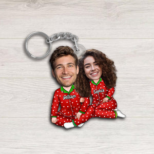 Christmas Couple Sitting, Custom Appearances And Names - Christmas Gift For Couple - Personalized Acrylic Keychain