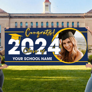 Congrats Class Of 2024- Personalized Photo And Texts Graduated Banner, Decoration Gifts