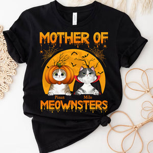 Mother Of Meownsters - Custom Cat And Name - Personalized T-Shirt - Halloween Cat Lover Gift