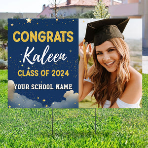 Congrats Class Of 2024, Graduation Gift - Custom Photo And Texts Graduation Lawn Sign, Yard Sign