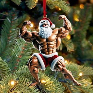 Santa Bodybuilder Christmas Ornament, Personalized Ornament