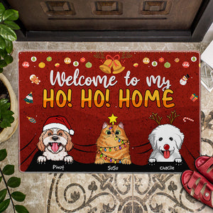 Welcome To My Ho Ho Home  - Custom Pets And Names - Personalized Doormat - Pet Lover Gift, Christmas Decor