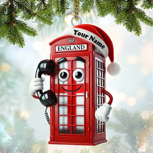 Red Telephone Box Christmas Ornament, Personalized Ornament