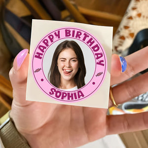 Birthday Stickers - Custom Photo And Text - Personalized Circle Sticker