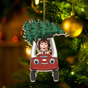 Custom Wooden Ornament, Kid On Car Ornament, Christmas Decor