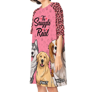 The Snuggle Is Real - Custom Dogs And Names - Personalized 3/4 Sleeve Dress