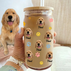 Dog Mama - Custom Photo And Name - Personalized Cutie Puppy Glass Bottle, Frosted Bottle, Gift For Pet Lovers