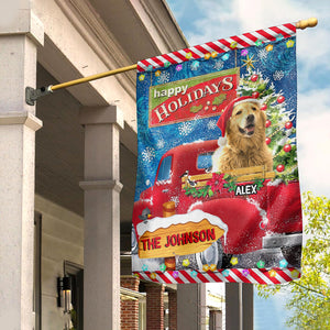 Happy Holidays Pet Gift On Car - Custom Pet Photo And Name Flag - Christmas Gift, Gift For Pet Lovers