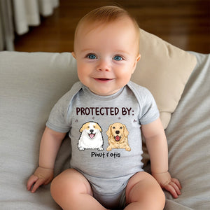 This Baby Protected By Peeking Dogs - Custom Pet And Name - Personalized Baby Onesie - Gift For Pet Lover