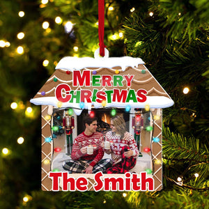 Merry Christmas Family - Custom Photo And Family Name, Personalized Acrylic Ornament - Gift For Christmas