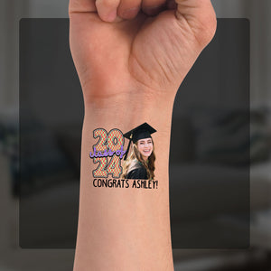 Class Of 2024 Congrats Tattoo, Custom Face Photo And Texts Temporary Tattoo, Personalized Party Tattoo, Fake Tattoo