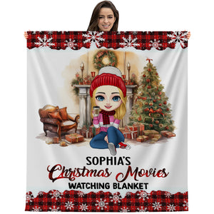 Christmas Movies Watching Blanket - Custom Appearance And Name - Personalized Fleece Blanket, Gift For Family