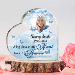 A Big Piece Of My Heart Lives In Heaven - Custom Photo And Name - Personalized Heart Shaped Acrylic Plaque - Gift For Family