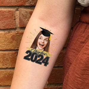 Congrats 2024, Custom Color,  Your Photo And Name Temporary Tattoo, Personalized Photo And Name, Fake Tattoo, Graduation Gift