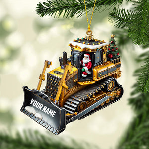 Santa Rides Snowplow Christmas Ornament, Personalized Ornament