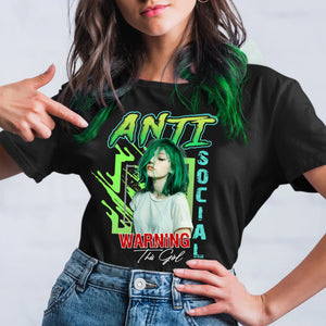 Anti Social Warning, Custom Background And Photo - Personalized T-Shirt