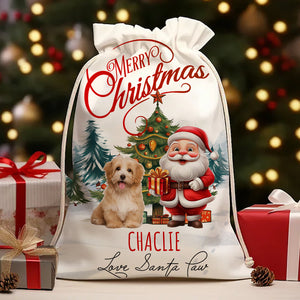 Merry Christmas Pet With Santa Claus - Personalized String Bag, Gift For Family, Christmas Gift