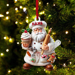 Custom Name Ornament, Santa Baker Cup Cake