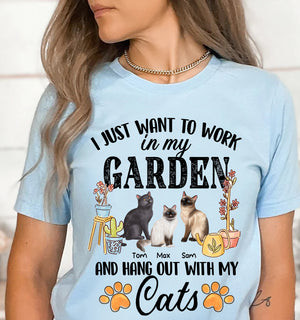 I Just Want To Work In My Garden And Hang Out With My Cats Personalized T-Shirt, Gift For Cat Lover