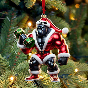 Black Kong Dumbbell Lift Christmas Ornament, Personalized Ornament