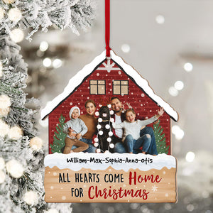 All Hearts Come Home For Christmas, Custom Photo And Name - Personalized Custom Shaped Wooden Ornament - Gift For Family