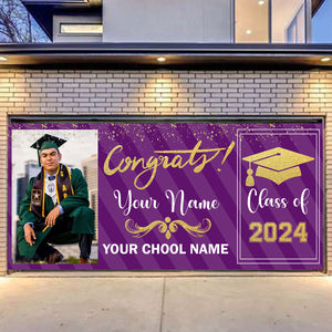 Congrats Class Of 2024 - Personalized Photo, Your Name And School Name Single Garage, Garage Door Banner Covers - Garage Door Banner Decorations