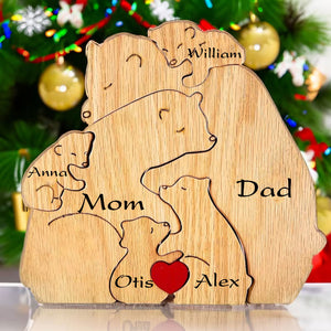 Personalized Bear Family Wooden Puzzle - Puzzle Wooden Bear Family - Wooden Pet Carvings, Gift For Family, Gift For Couple