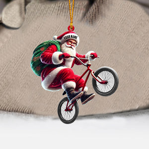 Santa Rides A Bike Christmas Ornament, Personalized Ornament