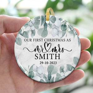 Our First Christmas As Mr & Mrs - Personalized 2 Sides Ceramic Ornament - Gift For Couple, Custom Photo Gift For Christmas