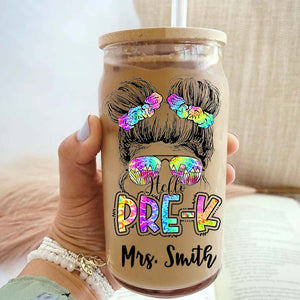 Personalized Pre-K Teacher - Custom Name Glass Bottle, Frosted Bottle - Gift for Teachers - Back To School