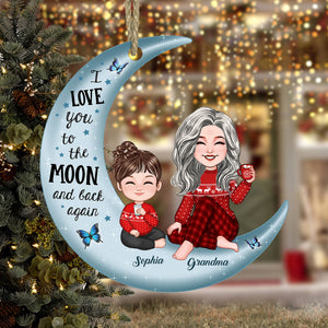 I Love You To The Moon And Back Again, Christmas Gift For Mom, Grandma, Custom Appearances And Names - Personalized Acrylic Ornament - Gift For Christmas, Family Gift