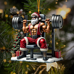 Santa Muscle Weightlifting Christmas Ornament, Personalized Ornament