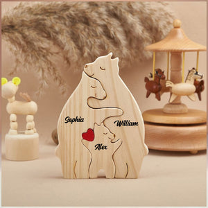 Personalized Wooden Bear Family - Puzzle Wooden Bear Family - Wooden Pet Carvings, Gift For Family